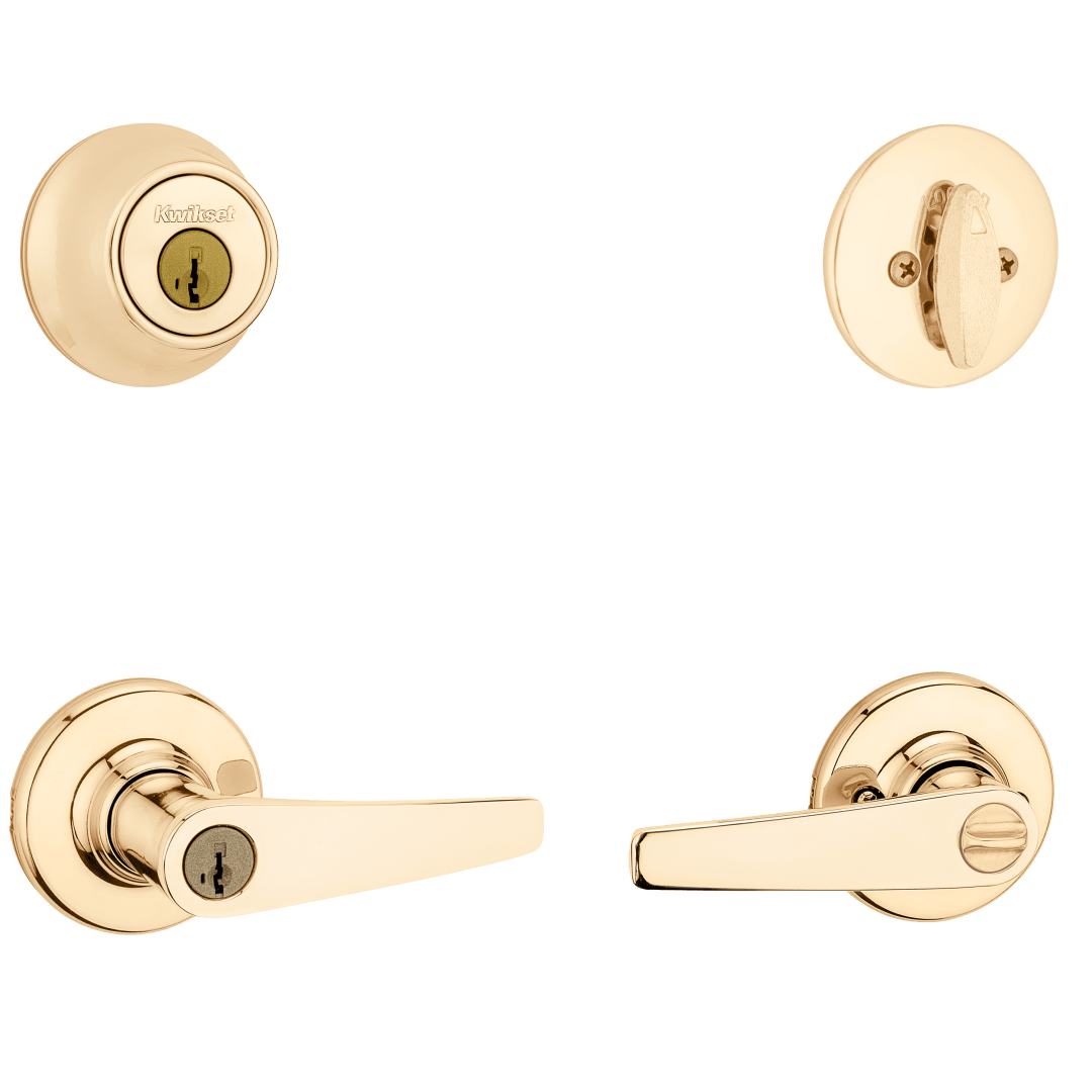 690 Delta Keyed Entry Knob and Single Cylinder Deadbolt Combo Pack featuring SmartKey Security™ in Lifetime Polished Brass