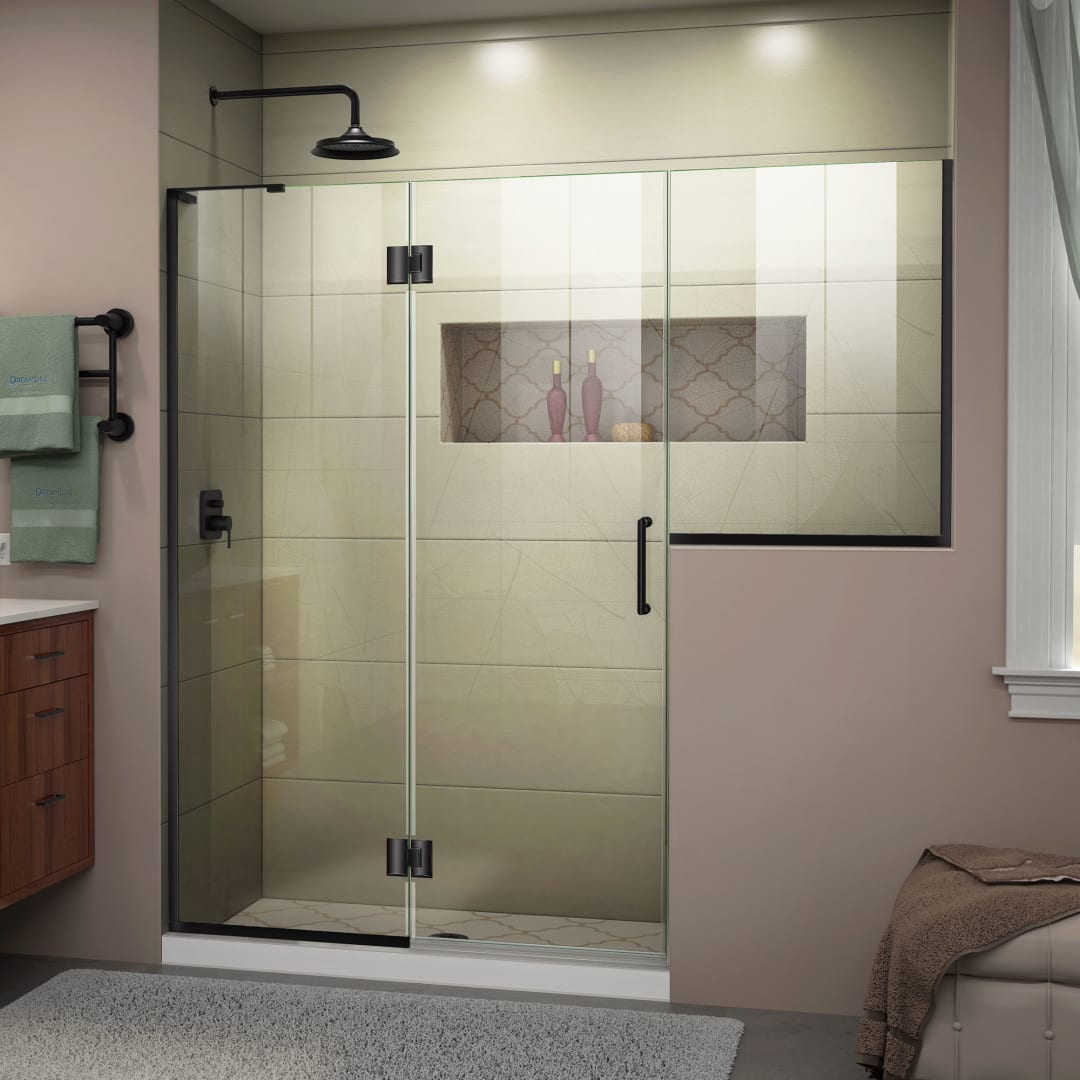 DreamLine Unidoor-X 71 - 71 1/2 inch W x 72 inch H Frameless Hinged Shower Door in Matte Black - Left Wall Installation