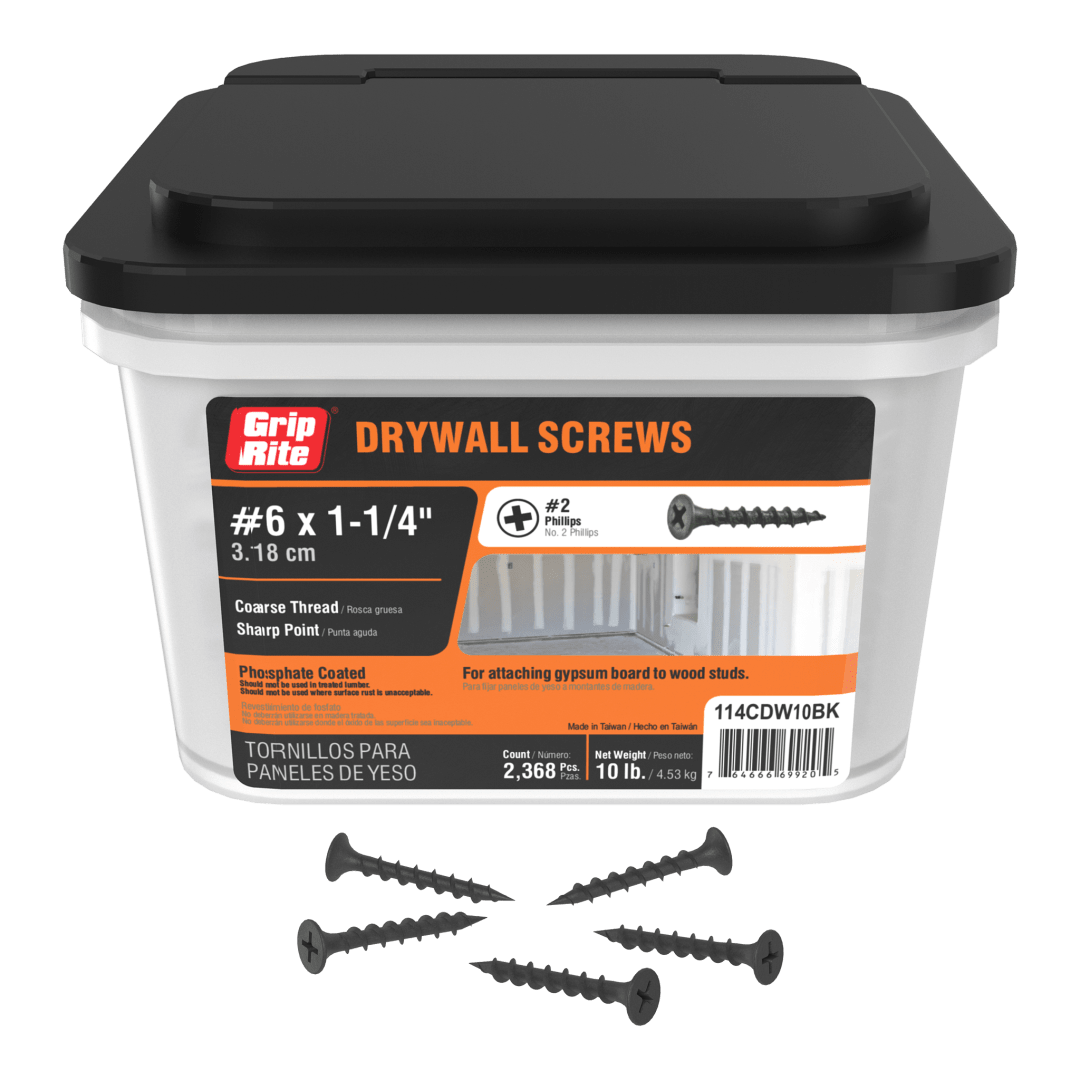 Grip-Rite 6 X 1-1/4" Coarse Dw Screw 10#Bk Hand Drive Drywall Screws