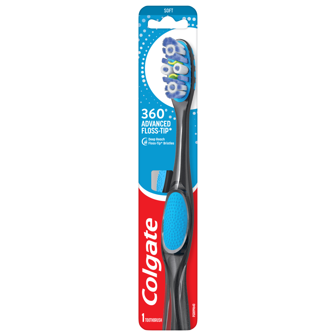 Colgate 360 Floss-Tip Toothbrush, Soft Adult Toothbrush, 1 Pack