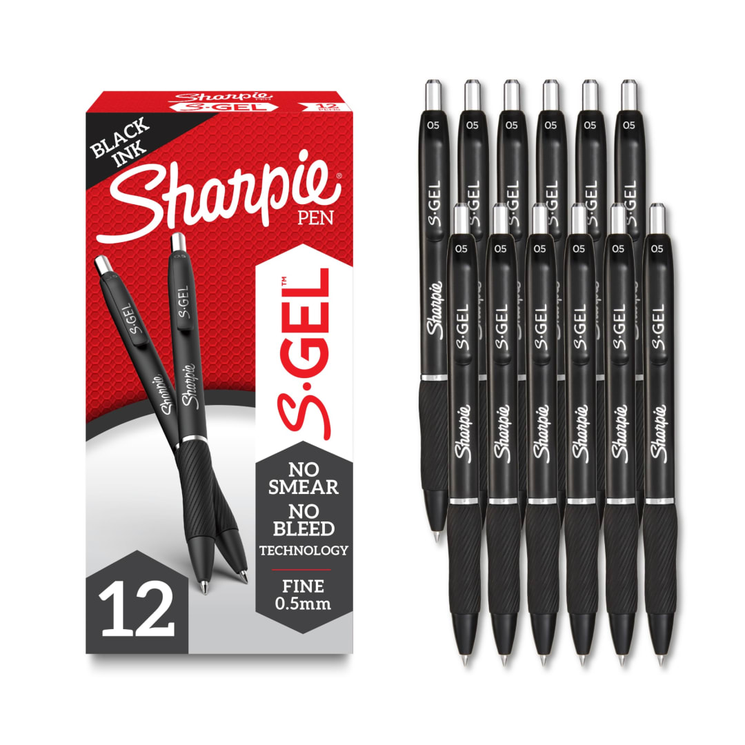 Sharpie® S-Gel, Gel Pens, Fine Point (0.5mm), Black Ink Gel Pen, 12 Count