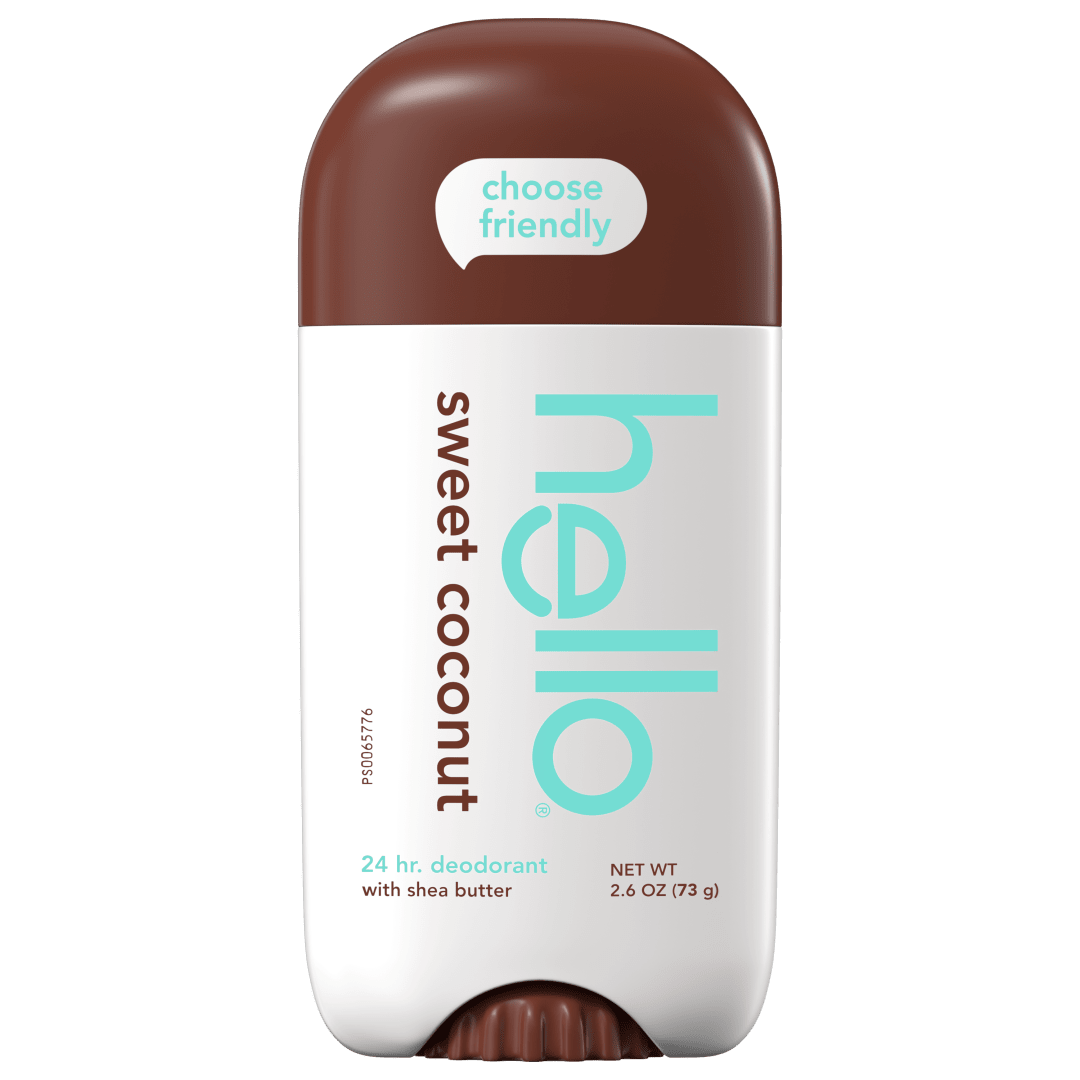 hello Sweet Coconut Aluminum Free Deodorant for Women and Men with Shea Butter, 24-Hour Freshness, Baking Soda Free Deodorant, Dermatologically Tested, 2.6 oz Stick