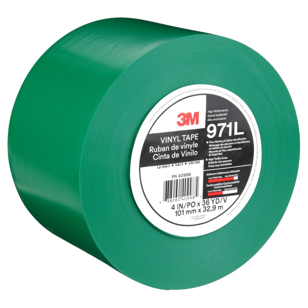 3M™ Dayanıklı Yer İşaretleme Bandı 971L, Green, 101.6 mm x 33 m, 0.43 mm, Individually Wrapped Conveniently Packaged