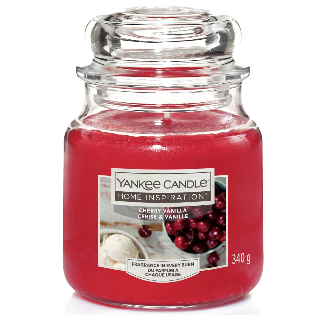 Yankee Candle® Home Inspiration Scented Candle | Cherry Vanilla Medium Jar Candle | Burn Time: up to 75 Hours
