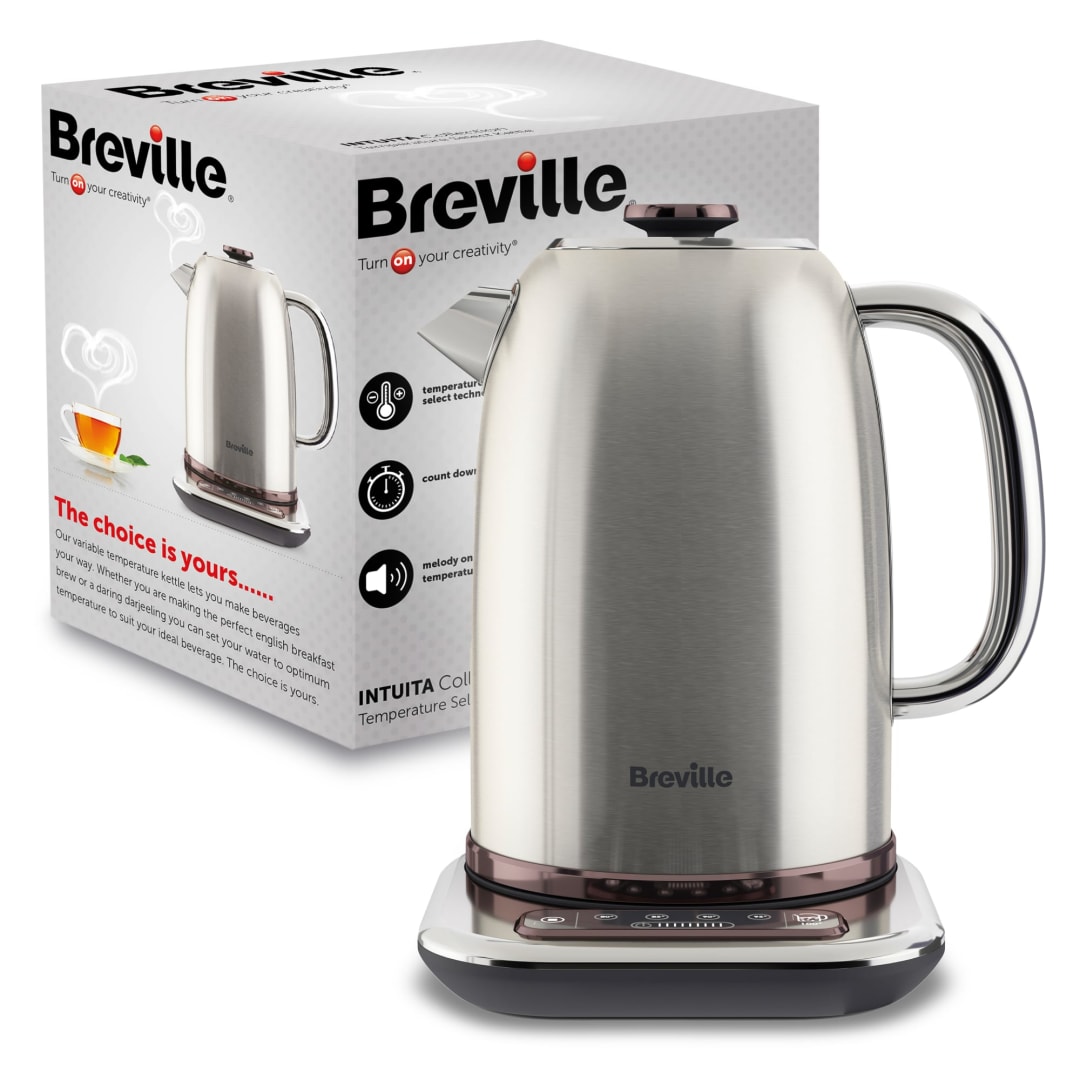 Breville Temperature Select Electric Kettle | 1.7L | 3kW Fast Boil | Smart Digital Controls | Brushed Stainless Steel [VKT159]