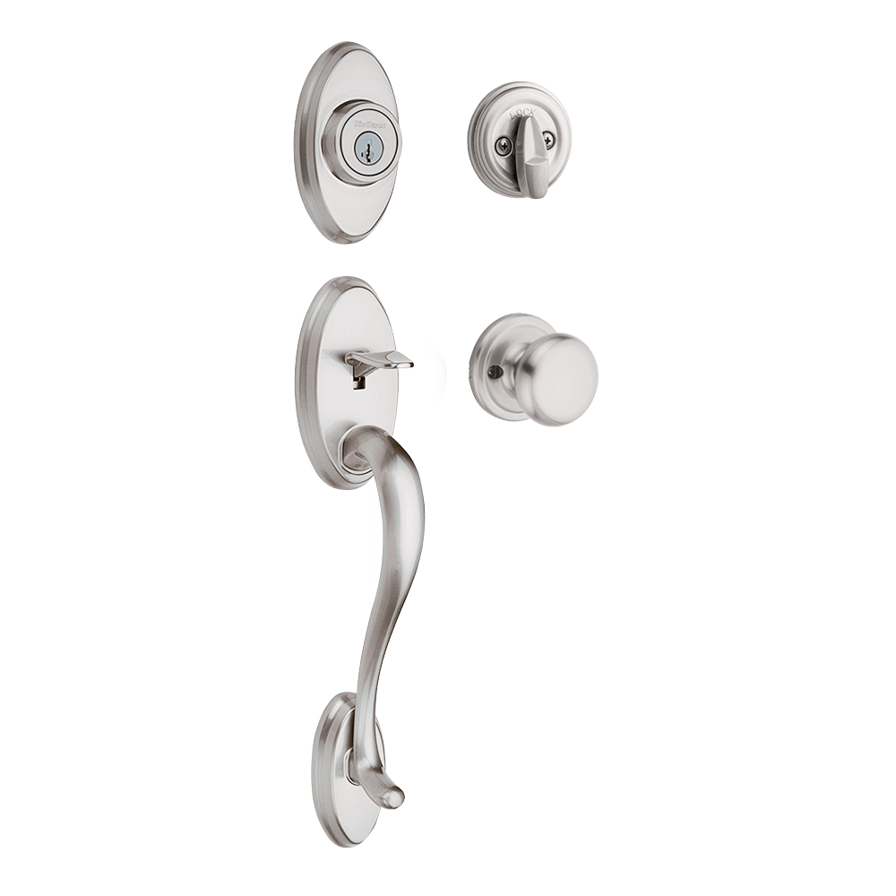 Shelburne Single Cylinder Handleset w/Juno Knob featuring SmartKey Security™ in Satin Nickel