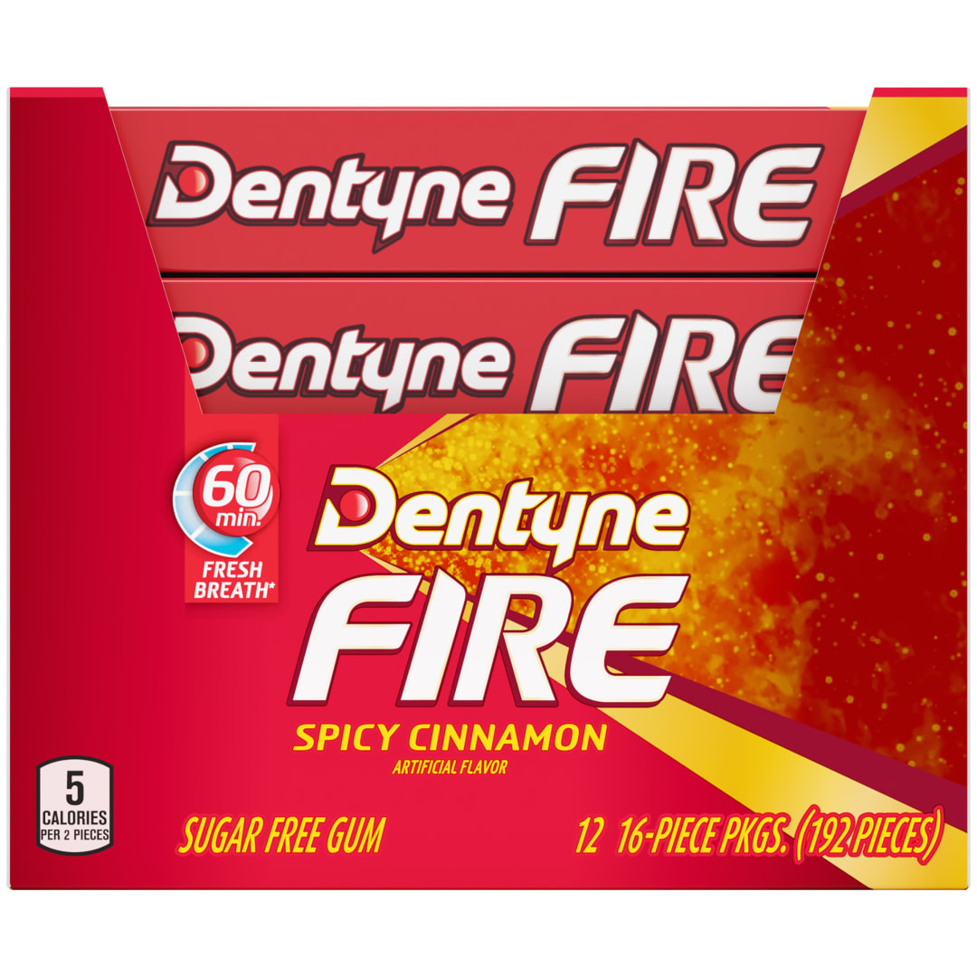 Dentyne Fire Sugar Free Chewing Gum Cinnamon 16 pc Singles - 12 Pack