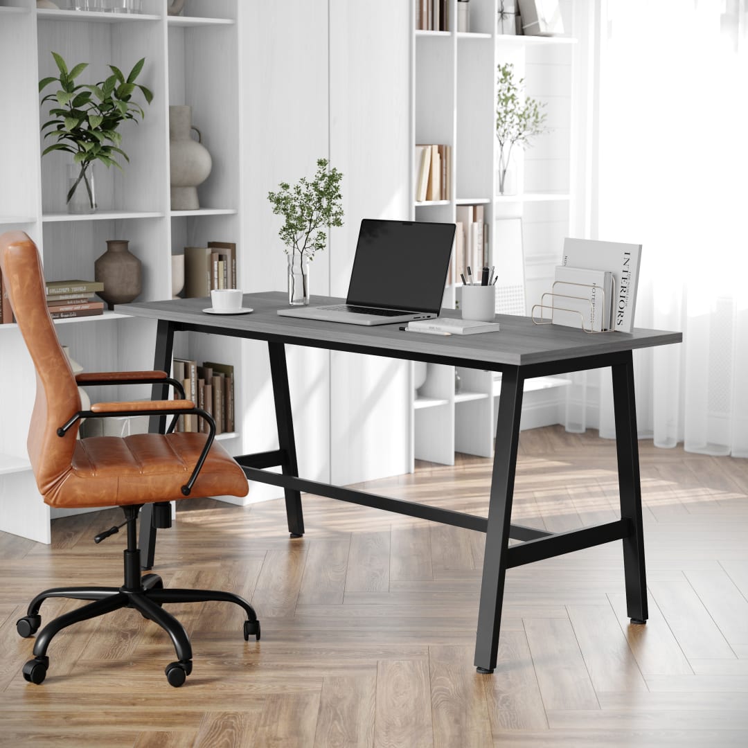 Redmond Commercial 60x24 Conference Table with 1" Thick Double Sided Laminate Table Top with PVC Edging and Heavy Duty A-Frame Steel Base, Gray Oak