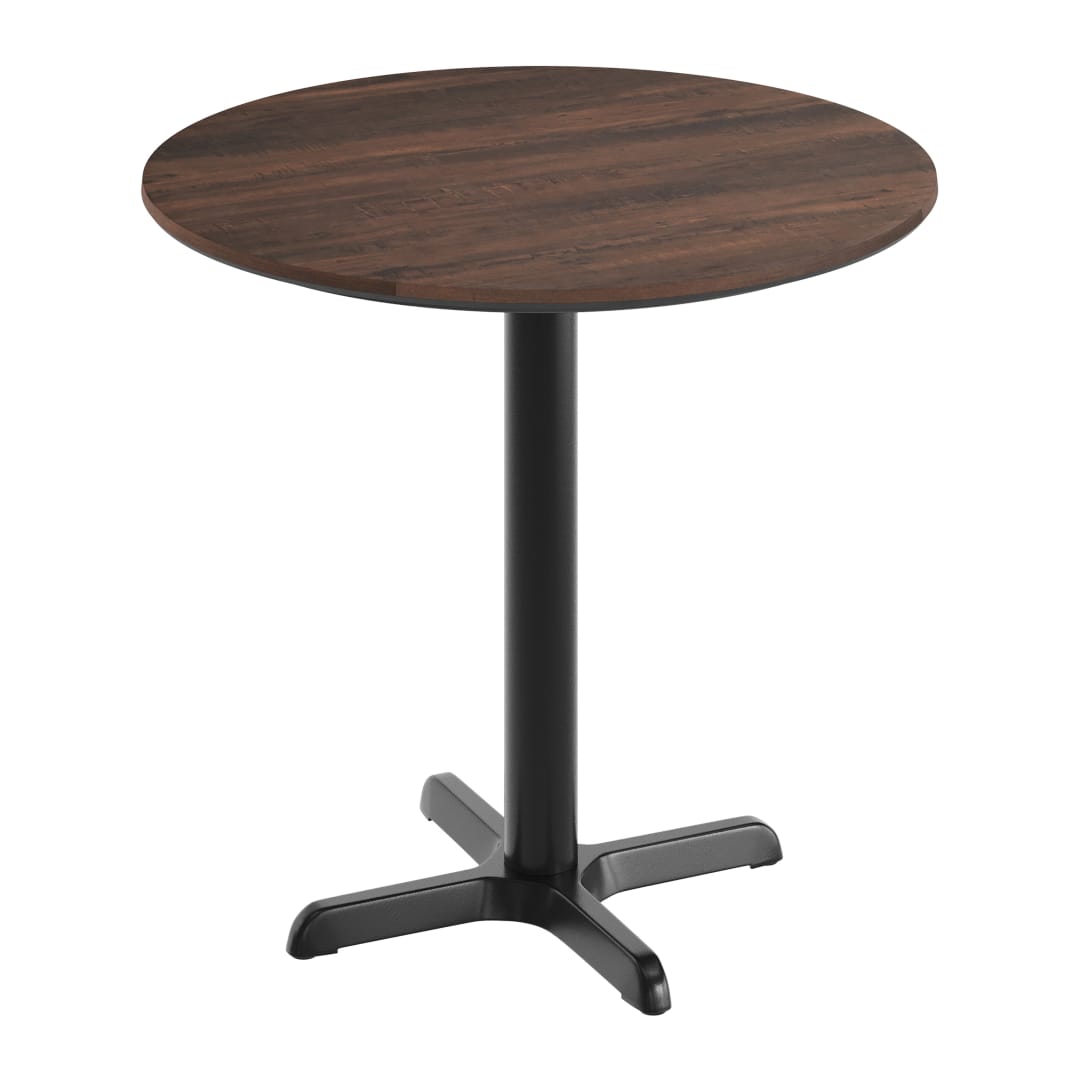 TopGuard 31.25" Round Tabletop, Seamless Surface Technology, Dark Brown with 22x22 Black Table Height X-Base, Moisture, Scratch, Heat, UV Resistant
