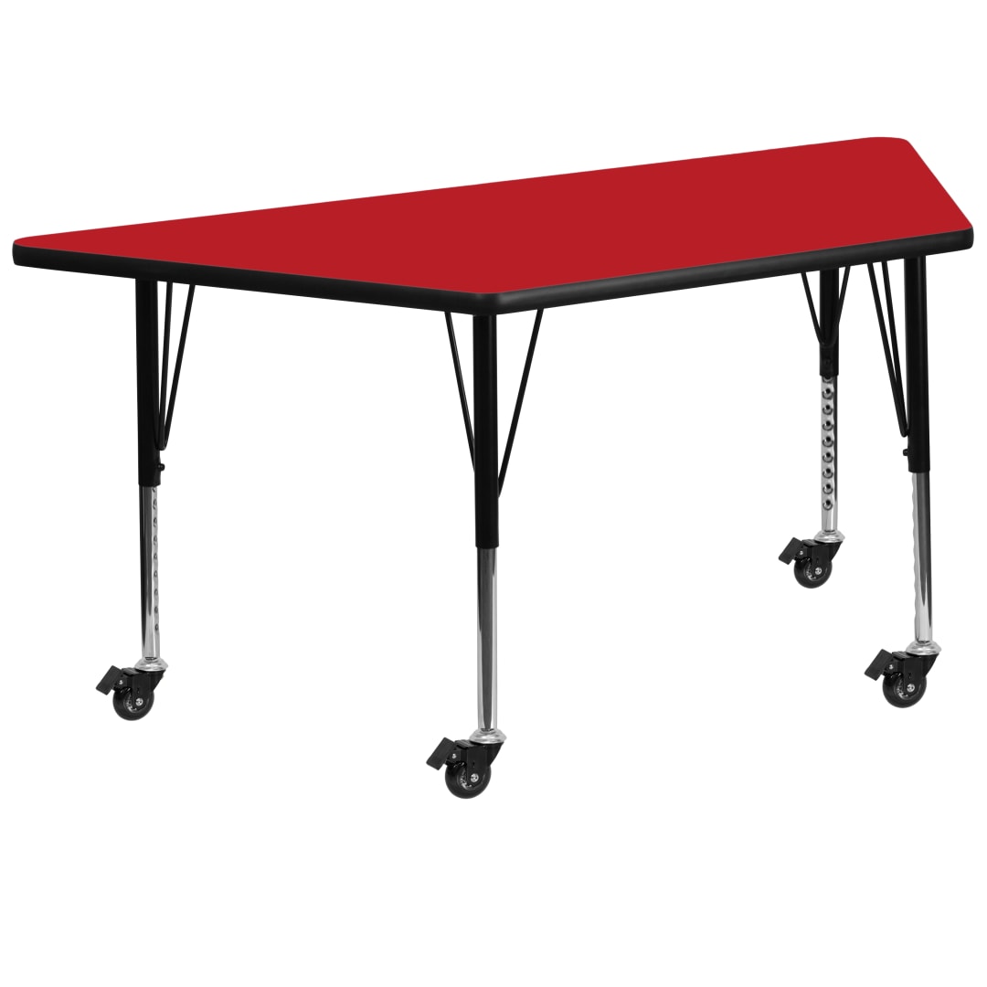 Wren Mobile 22.5''W x 45''L Trapezoid Red HP Laminate Activity Table - Height Adjustable Short Legs