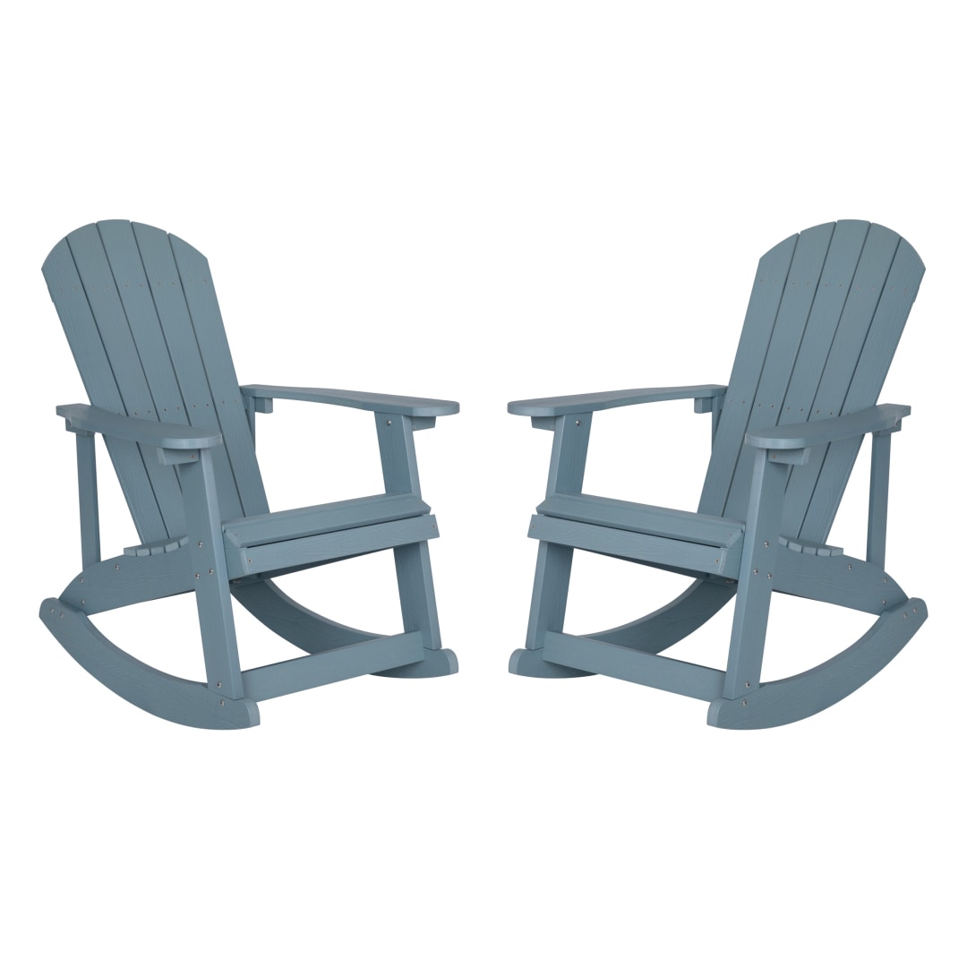 Savannah Commercial Grade All-Weather Poly Resin Wood Adirondack Rocking Chair with Rust Resistant Stainless Steel Hardware in Sea Foam - Set of 2