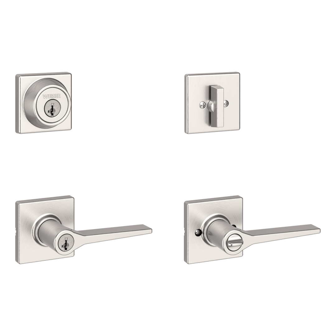 CS7451 Hollis Keyed Entry Lever and Single Cylinder Deadbolt Combo Pack featuring SmartKey Security™ in Satin Nickel