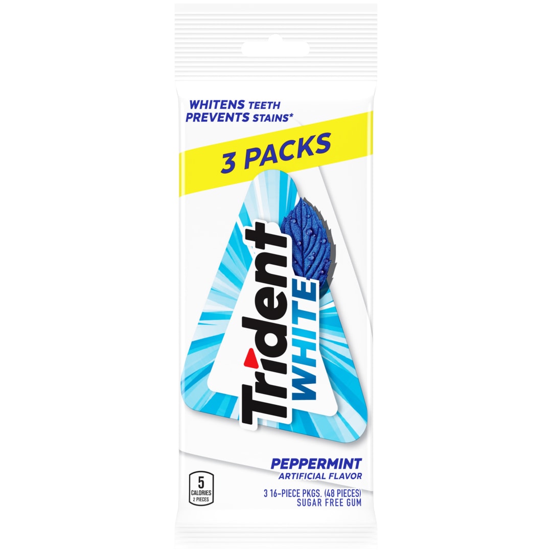 Trident White Sugar Free Chewing Gum Peppermint 48 pc MUP 3pks - 10 Pack