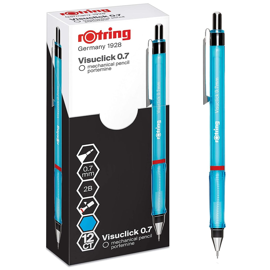 rOtring Visuclick Mechanical Pencil | 0.7 mm | 2B Lead | Lively Blue Barrel | 12 Count