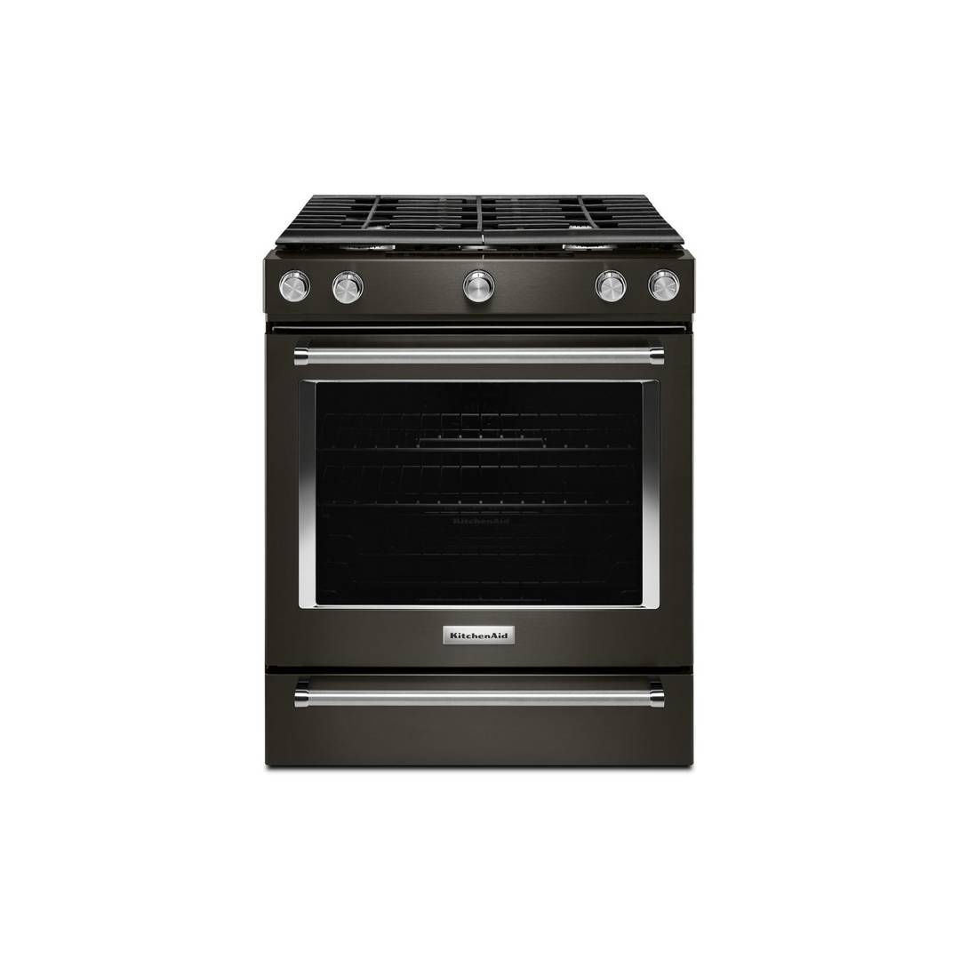 KitchenAid 5.8 Cu. Ft. Slide-In Natural Gas Range with PrintShield™ Finish in Black Stainless Steel, KSGG700EBS