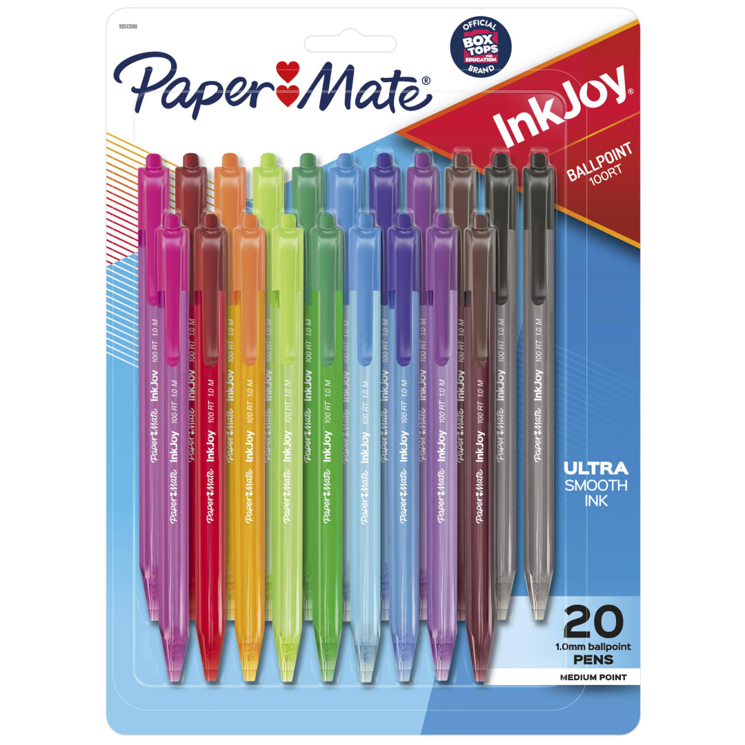 Paper Mate® InkJoy® 100RT Retractable Ballpoint Pens, Medium Point (1.0mm), Assorted, 20 Count