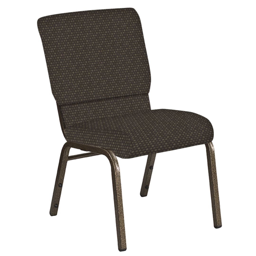 Embroidered 18.5''W Church Chair in Optik Cocoa Fabric - Gold Vein Frame