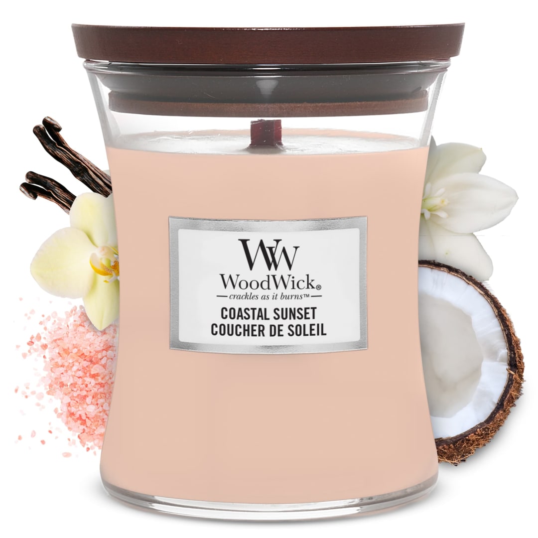 WoodWick® Medium Hourglass Scented Candle | Coastal Sunset | with Crackling Wick | Up to 60 Hours Burn Time