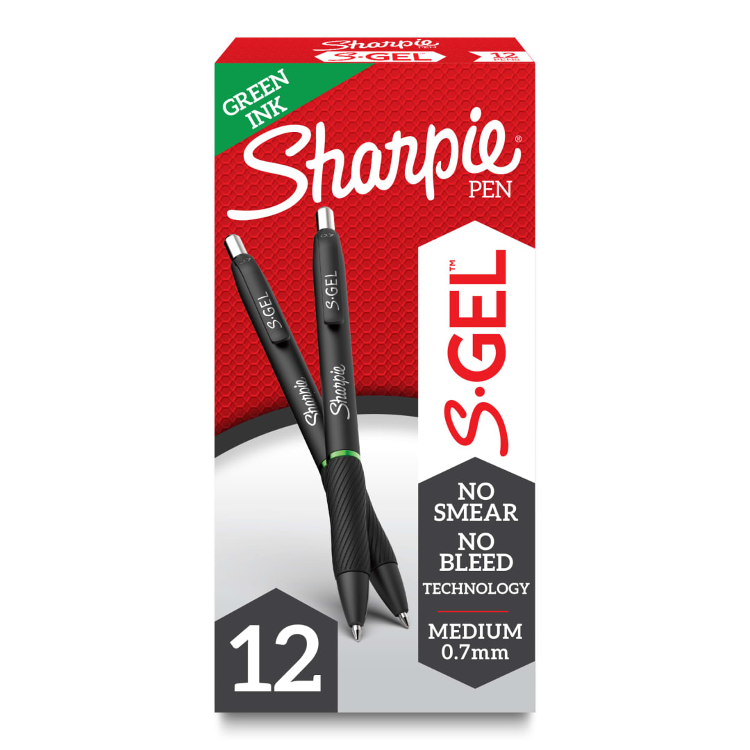 Sharpie® S-Gel, Gel Pens, Medium Point (0.7mm), Green Gel Ink Pens, 12 Count