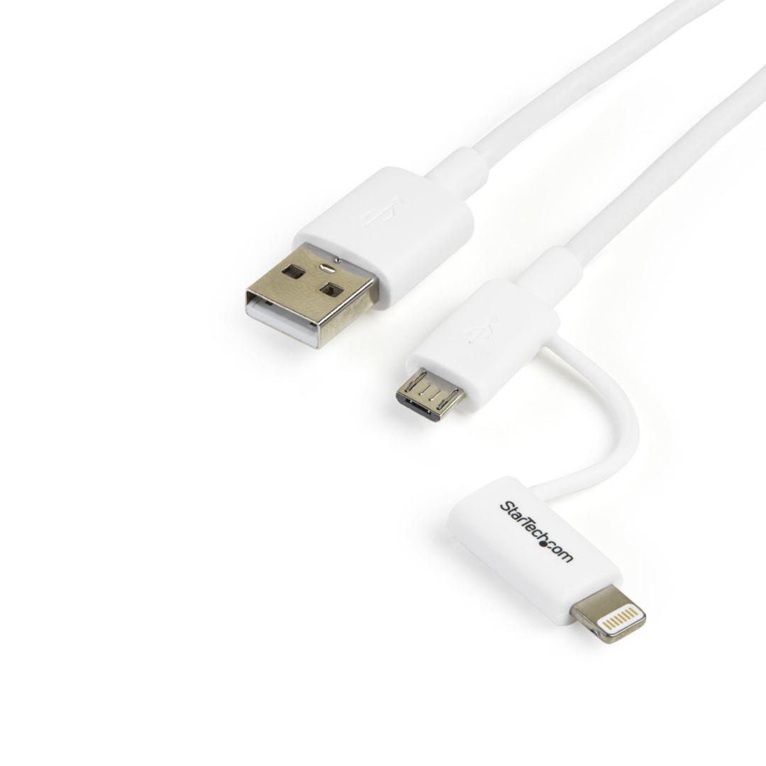 1m Lightning or Micro USB to USB Cable - White