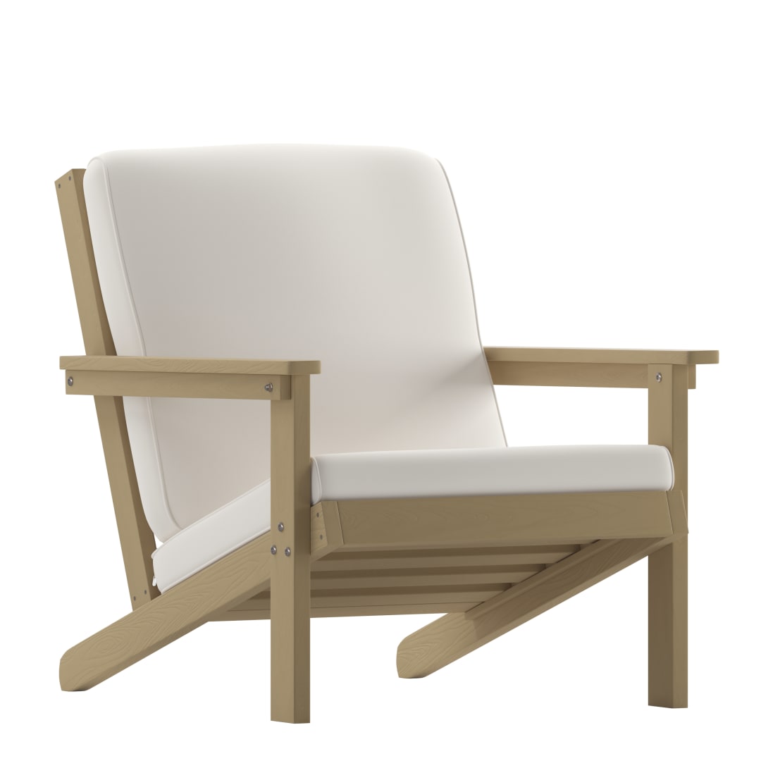Charlestown All-Weather Poly Resin Wood Adirondack Style Deep Seat Patio Club Chair with Cushions, Natural Cedar/Cream
