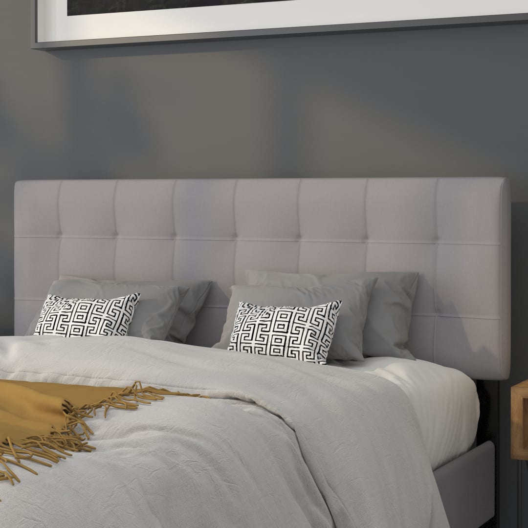Bedford Tufted Upholstered Queen Size Headboard in Light Gray Fabric