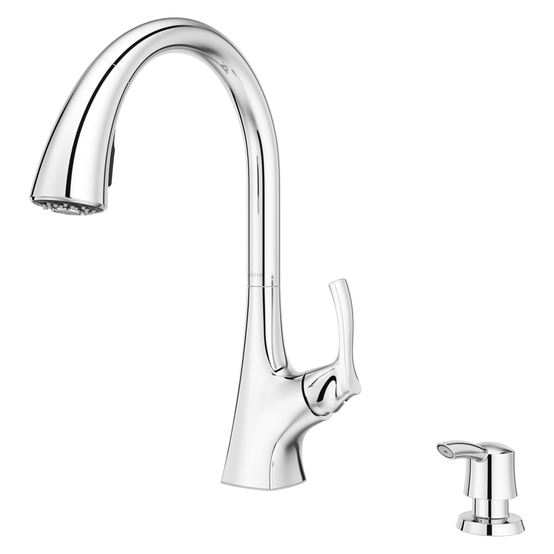 Masey 1-Handle Pull-Down Kitchen Faucet with Soap Dispenser in Polished Chrome