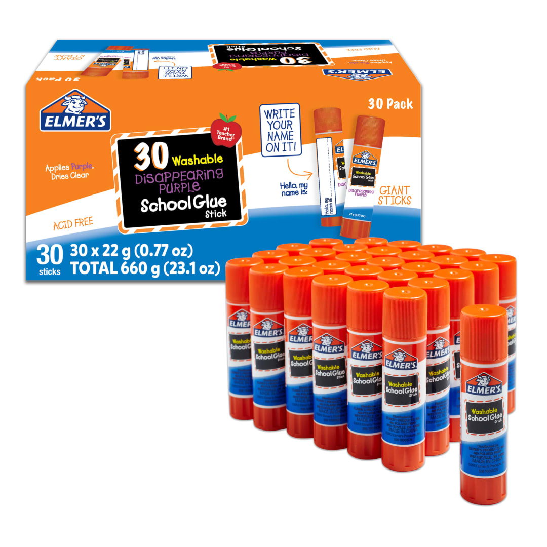 Elmer's Disappearing Purple School Glue Sticks, Washable, 22 Gram, 30 Count