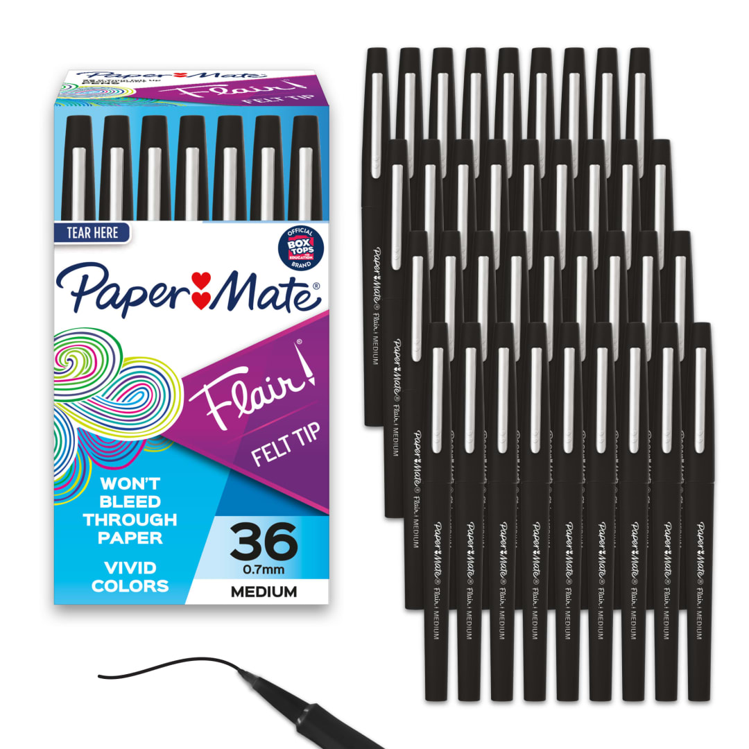 Paper Mate® Flair Felt Tip Pens, Medium Point (0.7mm), Black, 36 Count