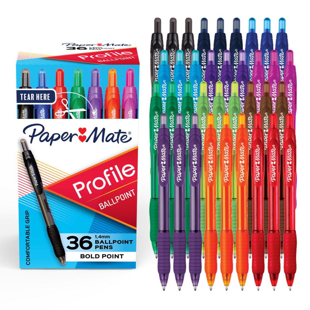 Paper Mate Profile Retractable Ballpoint Pens, Medium Point (1.4mm), Assorted, 36 Count
