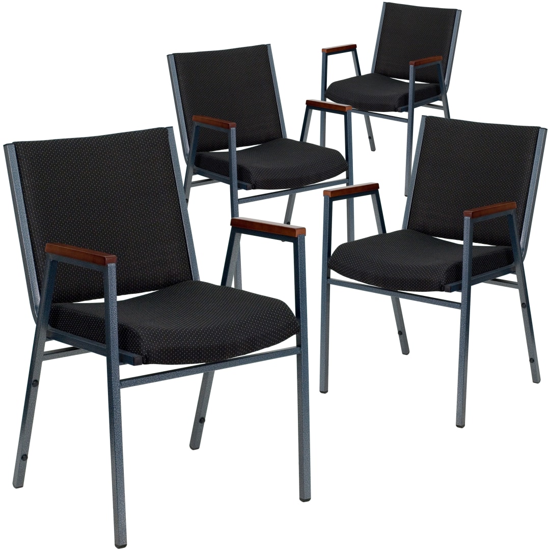 4 Pack HERCULES Series Heavy Duty Black Dot Fabric Stack Chair with Arms