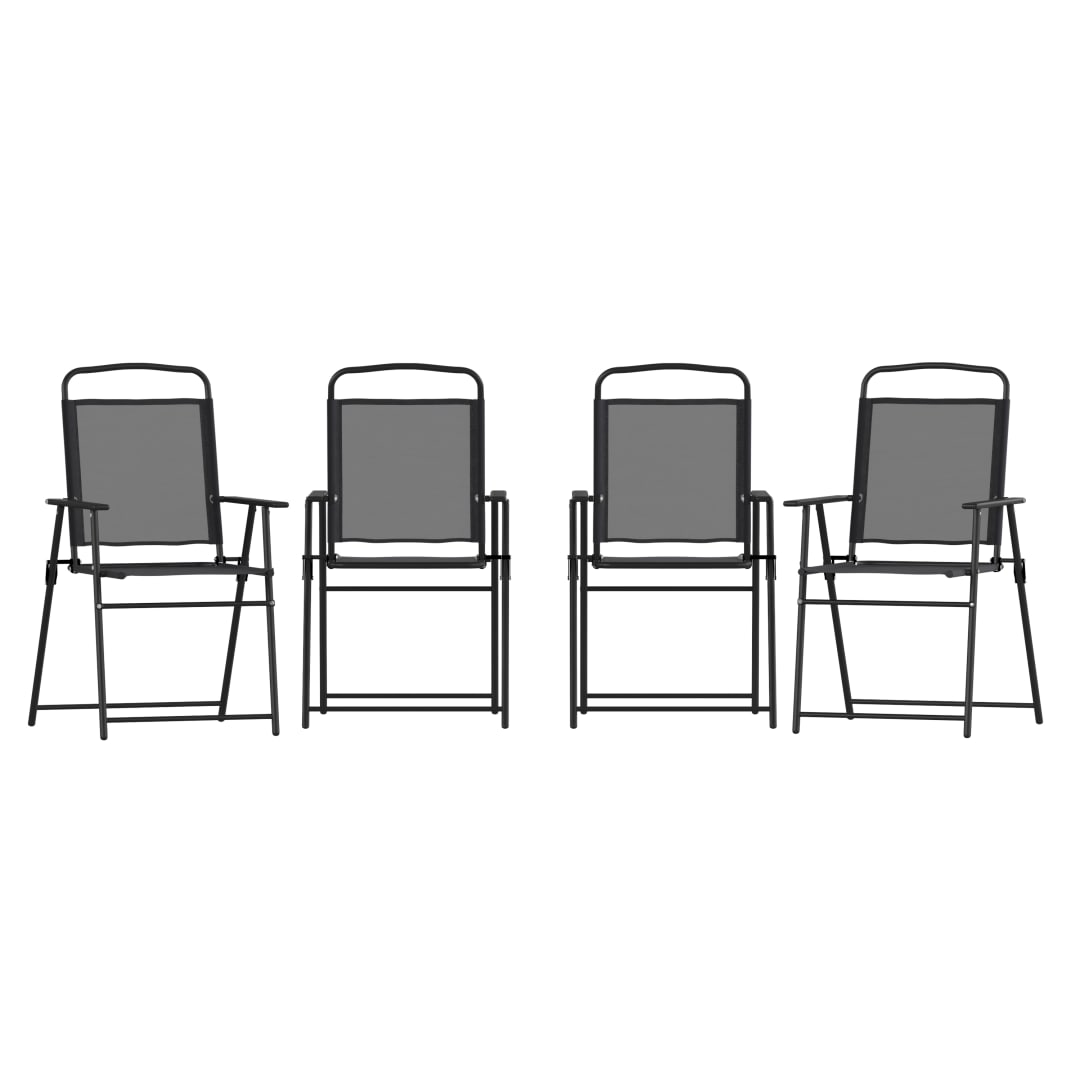 Set of 4 Mystic Folding Patio Sling Chairs, Outdoor Textilene Lawn Chairs with Armrests in Black