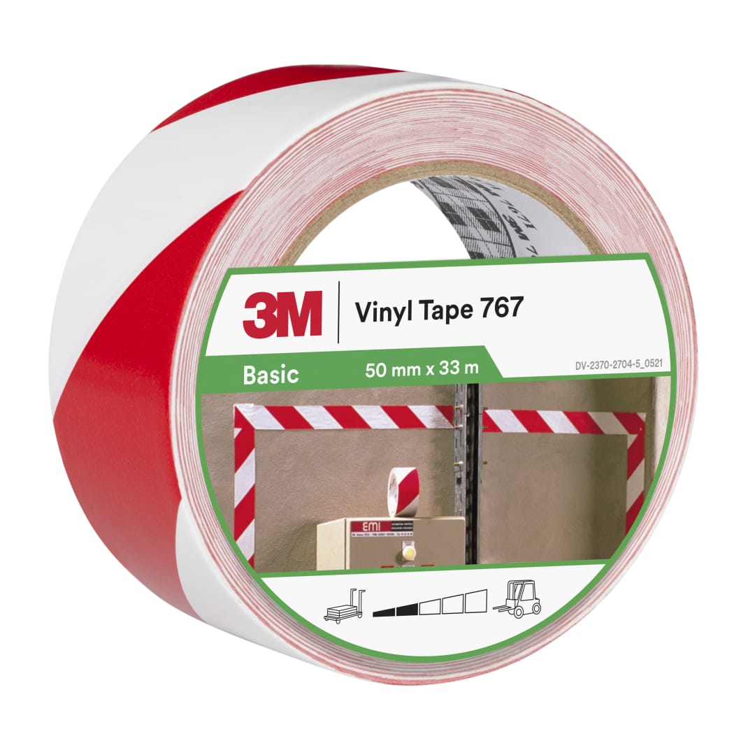 3M™ Genel Amaçlı Uyarı ve İşaretleme Bandı 767, Kırmızı/Beyaz, 50 mm x 33 m, Tek Tek Sarılmış, Uygun Paketlenmiş