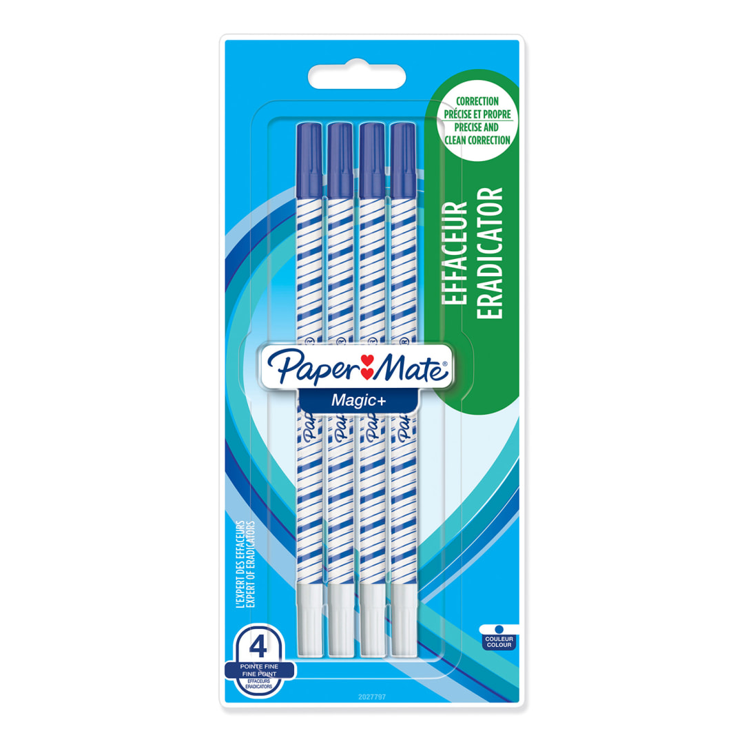 Paper Mate Magic+ Eradicatorpunta finaazulpaquete de 4