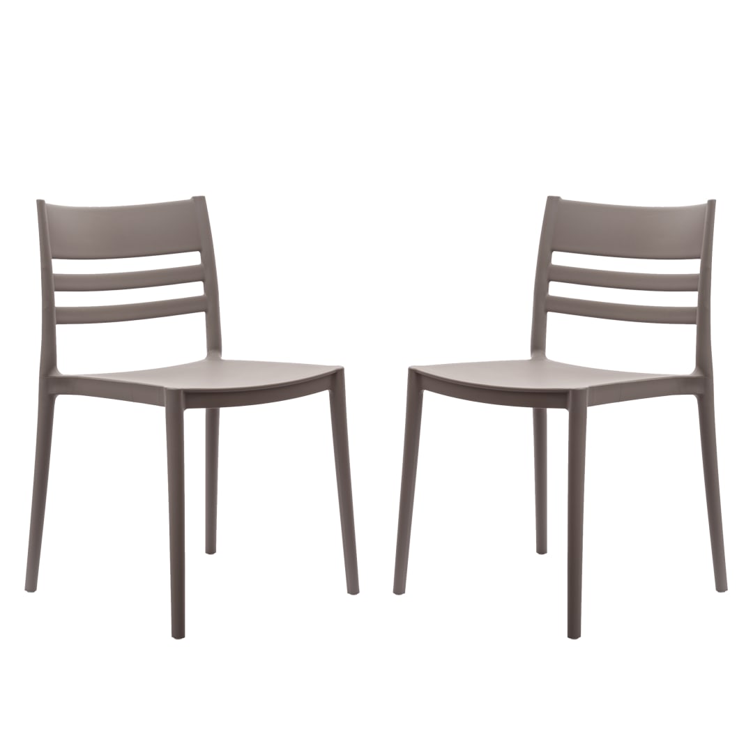 Bridgeport Set of 2 Indoor-Outdoor Stacking Patio Chairs with Slatted Backrest, Commercial All-Weather Resin Chairs in Gray