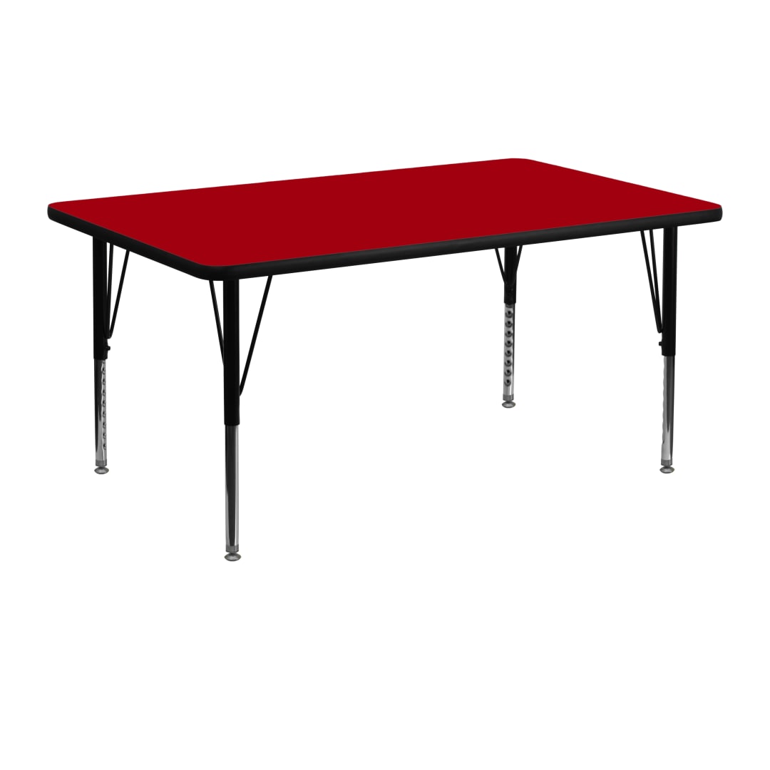 Wren 24''W x 48''L Rectangular Red Thermal Laminate Activity Table - Height Adjustable Short Legs