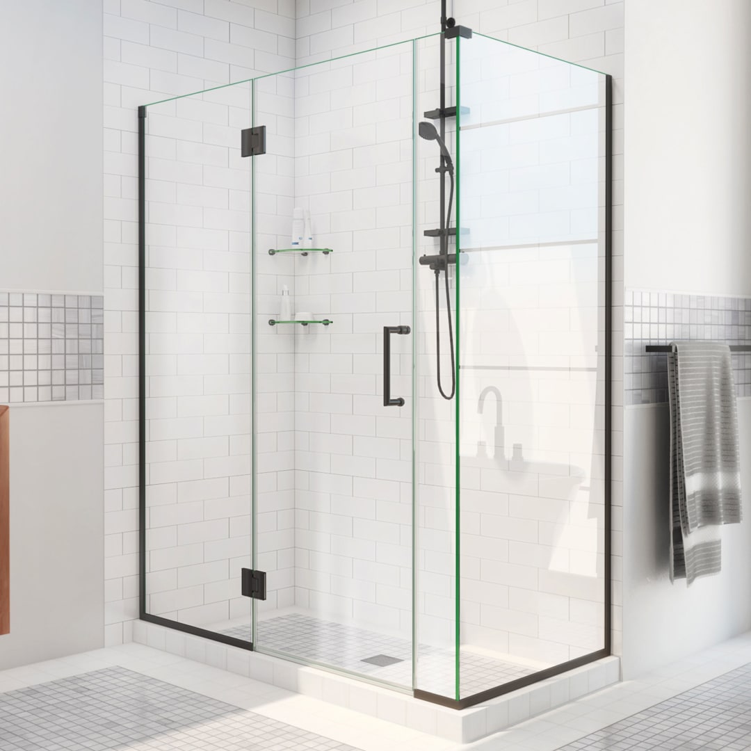 DreamLine Unidoor-X 36 inch W x 34 3/8 inch D x 72 inch H Frameless Hinged Shower Enclosure in Matte Black