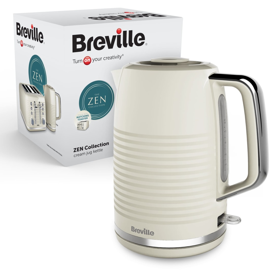 Breville Zen Cream Electric Kettle | 1.7L | 3kW Fast Boil | Cream & Silver Chrome [VKT251]
