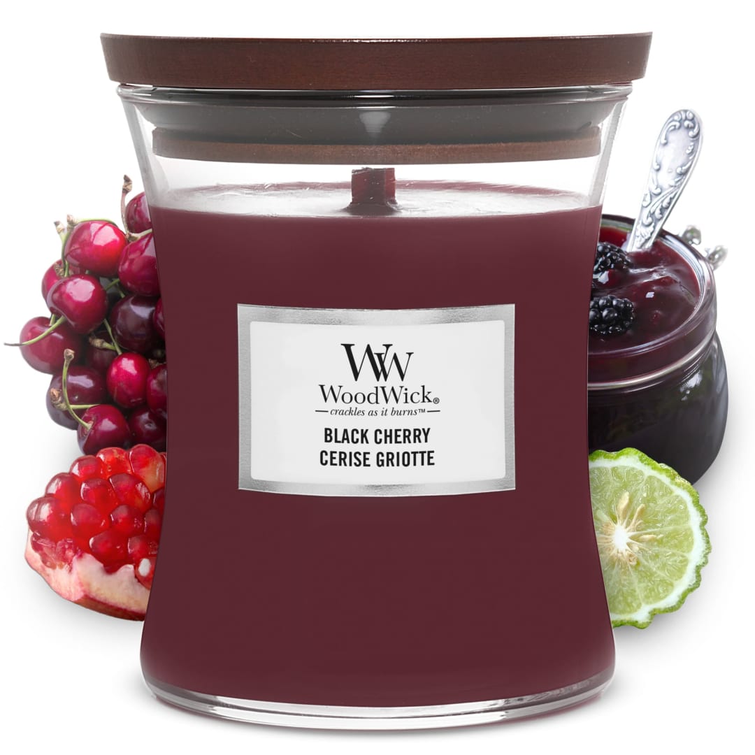 WoodWick® Medium Hourglass Scented Candle | Black Cherry | with Crackling Wick | Burn Time: Up to 60 Hours | Gifts for Women