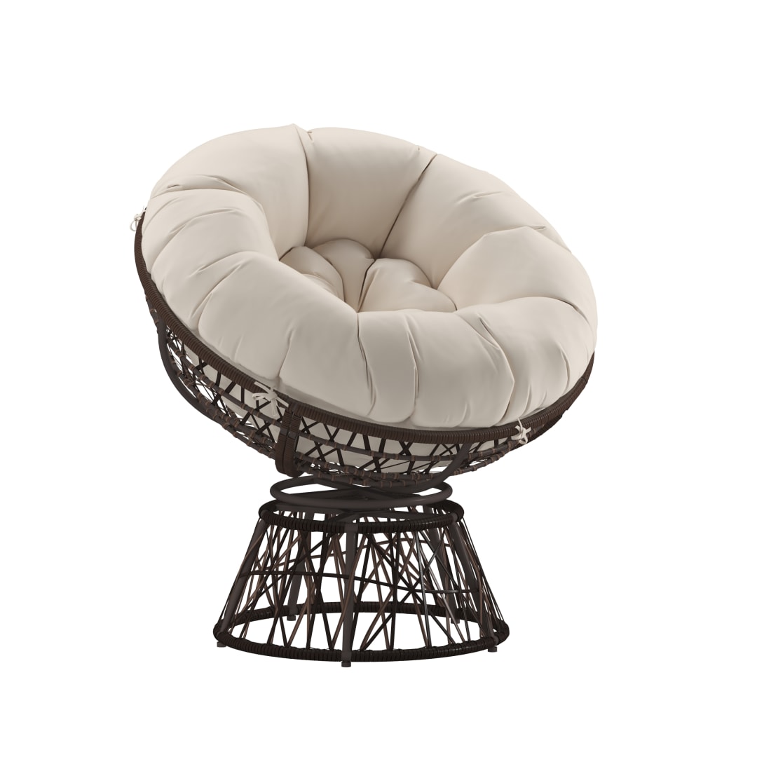 Bowie Comfort Series Brown Swivel Patio Chair with Beige Cushion