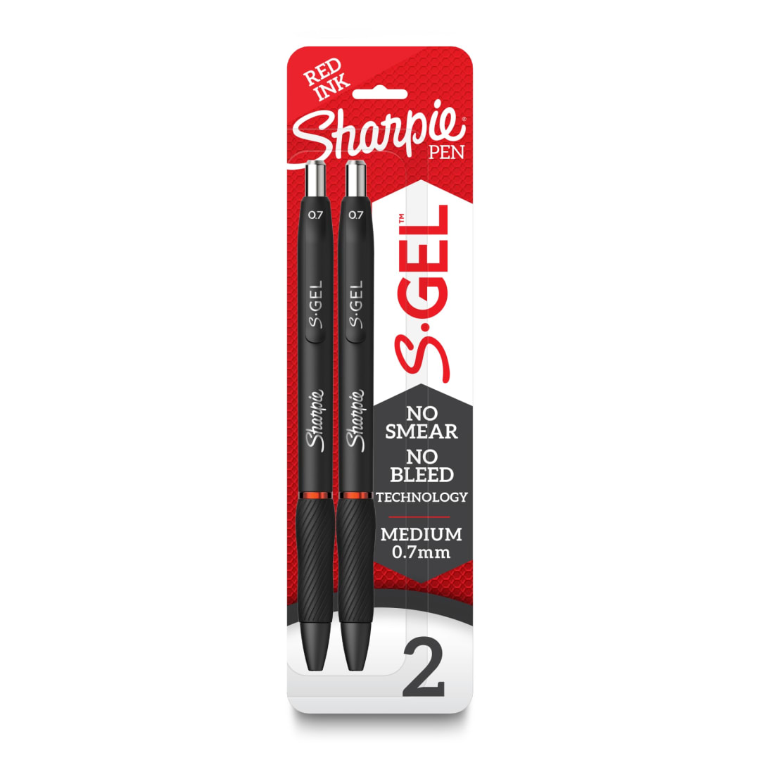 Sharpie® S-Gel, Gel Pens, Medium Point (0.7mm), Red Ink Gel Pen, 2 Count