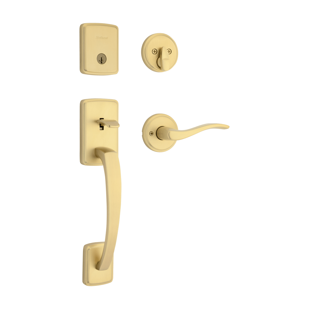 Brentford Single Cylinder Handleset w/ Sedona Lever featuring SmartKey Security™ in Satin Brass