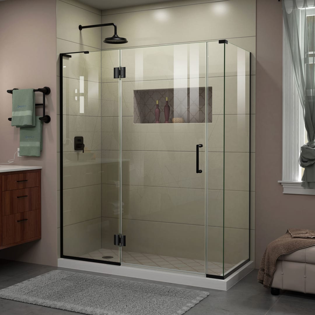 DreamLine Unidoor-X 60 inch W x 34 3/8 inch D x 72 inch H Frameless Hinged Shower Enclosure in Matte Black