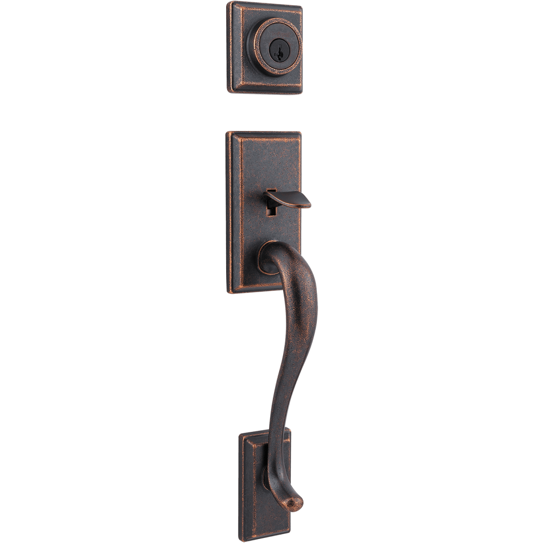 Hawthorne Double Cylinder Exterior Only Handleset featuring SmartKey Security™ in Rustic Bronze