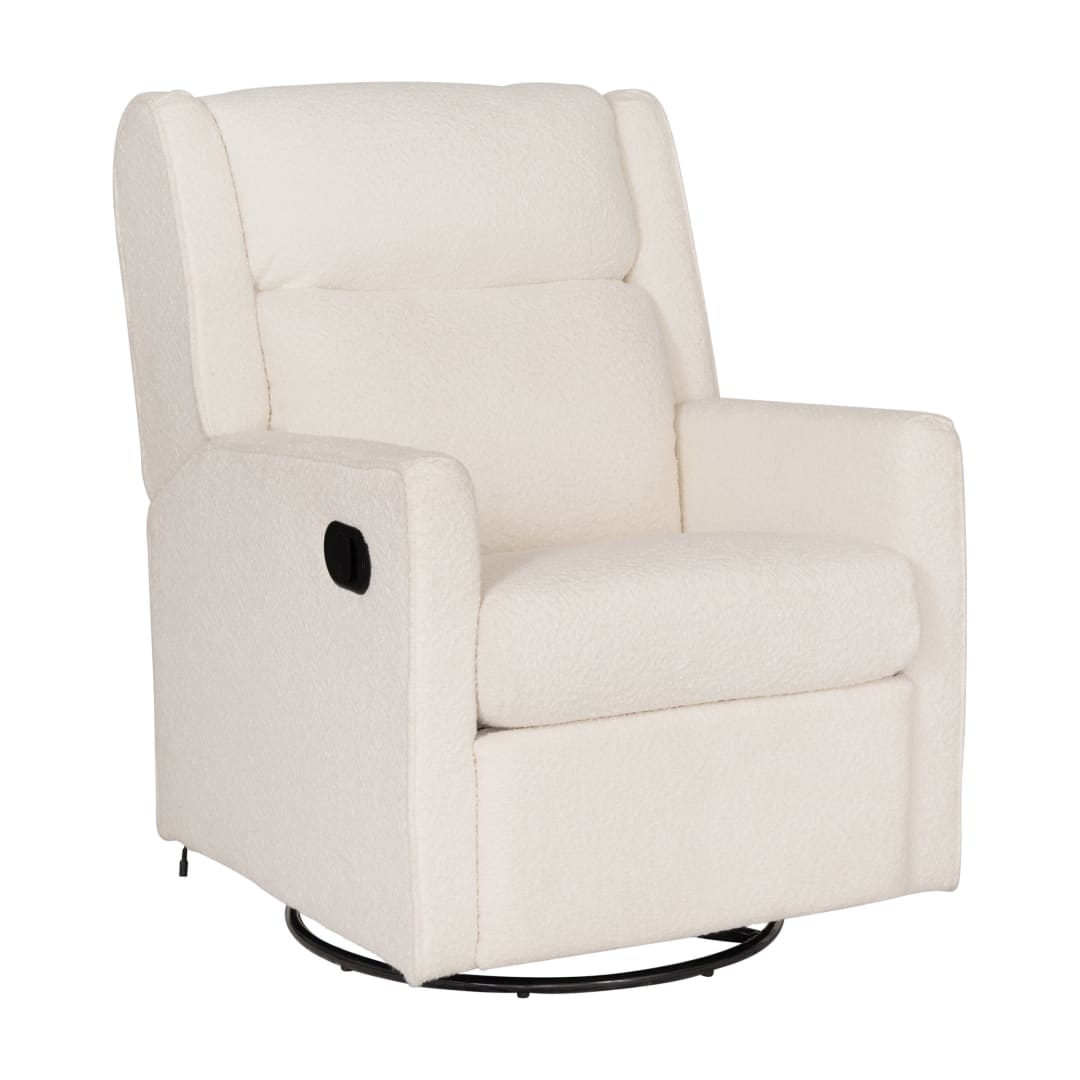 Cash Swivel Glider Rocker Manual Recliner Chair, 270 Degree Swivel, USB/USB-C Charging Ports, Perfect for Living Room or Nursery, Off-White Boucle