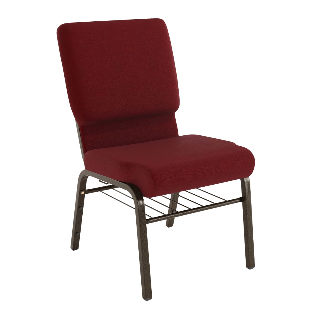 4 Pack HERCULES Series 18.5''W Church Chair in Burgundy Fabric with Book Rack - Gold Vein Frame