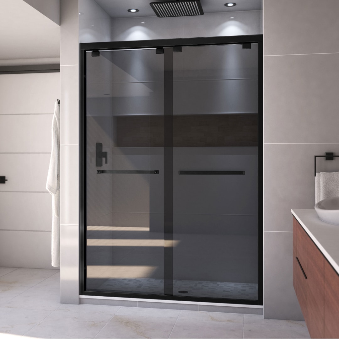 DreamLine Encore 50 - 54 inch W x 76 inch H Semi-Frameless Bypass Shower Door in Matte Black and Smoke Gray Glass