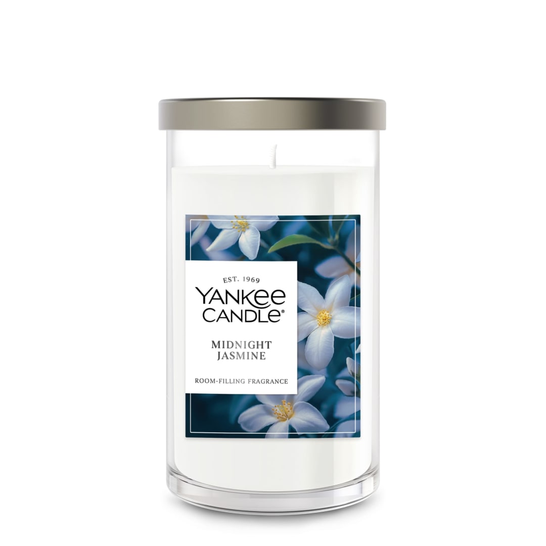 Yankee Candle® Medium Pillar Scented Candle with up to 115 Hour Burn Time, Premium Plant Wax Blend for Consistent Burn, 14.25 oz Pillar Candle with Room Filling Fragrance, Midnight Jasmine