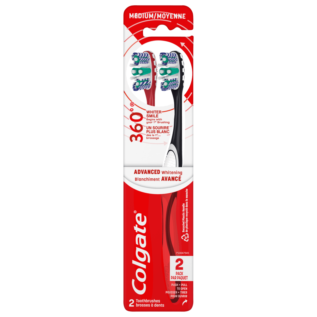 Colgate 360 Optic White Advanced Medium Adult Manual Toothbrush, 2 pk