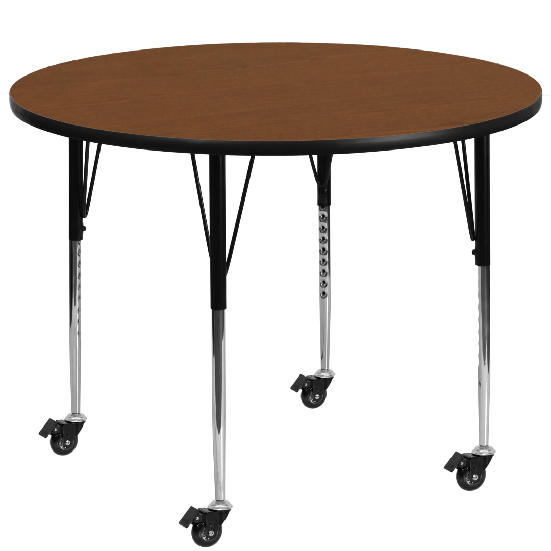 Wren Mobile 48'' Round Oak HP Laminate Activity Table - Standard Height Adjustable Legs